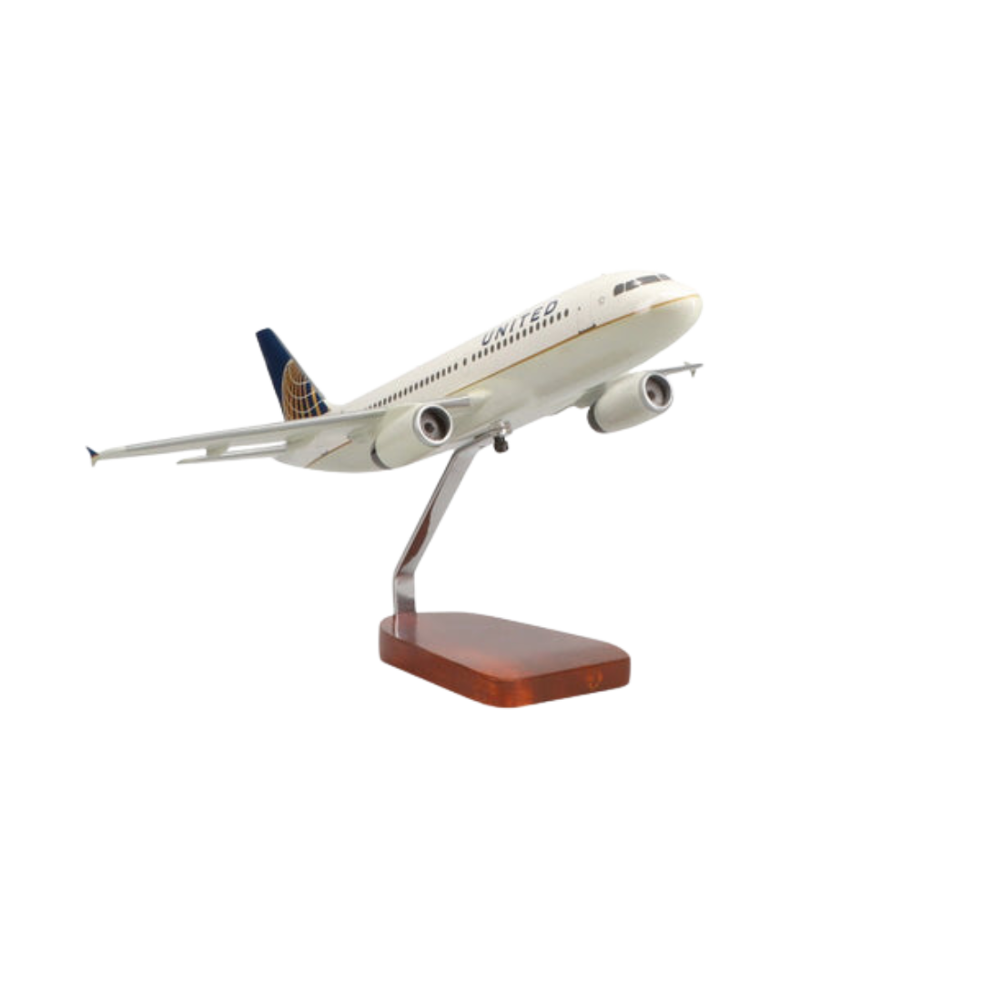 MODELO DE CAOBA GRANDE DE EDICIÓN LIMITADA DEL AIRBUS A320 DE UNITED AIRLINES (DISEÑO DE FUSIÓN CONTINENTAL)