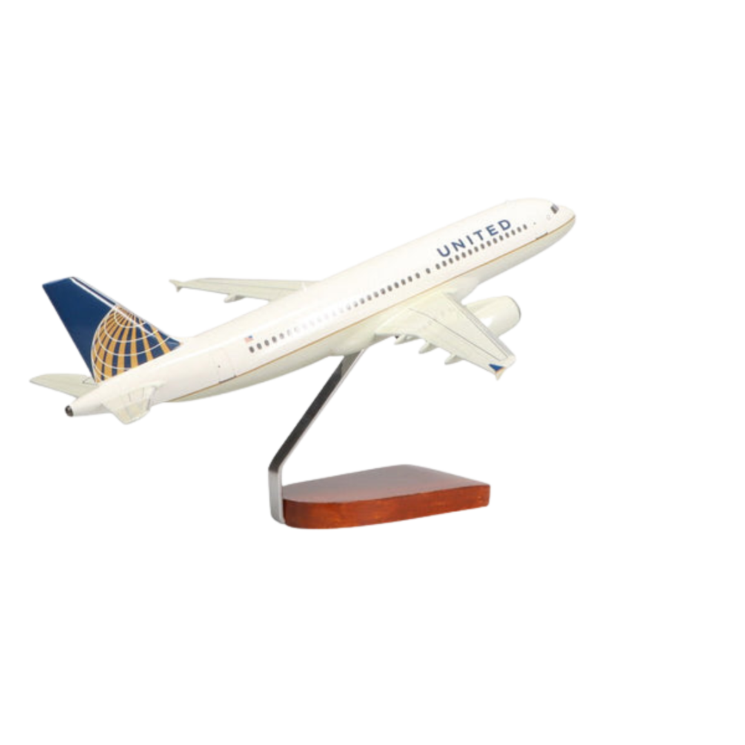 MODELO DE CAOBA GRANDE DE EDICIÓN LIMITADA DEL AIRBUS A320 DE UNITED AIRLINES (DISEÑO DE FUSIÓN CONTINENTAL)