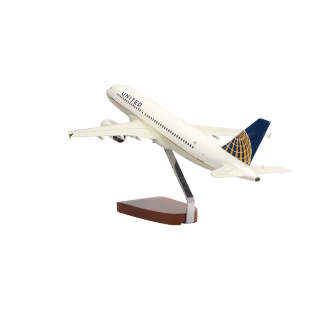 MODELO DE CAOBA GRANDE DE EDICIÓN LIMITADA DEL AIRBUS A320 DE UNITED AIRLINES (DISEÑO DE FUSIÓN CONTINENTAL)